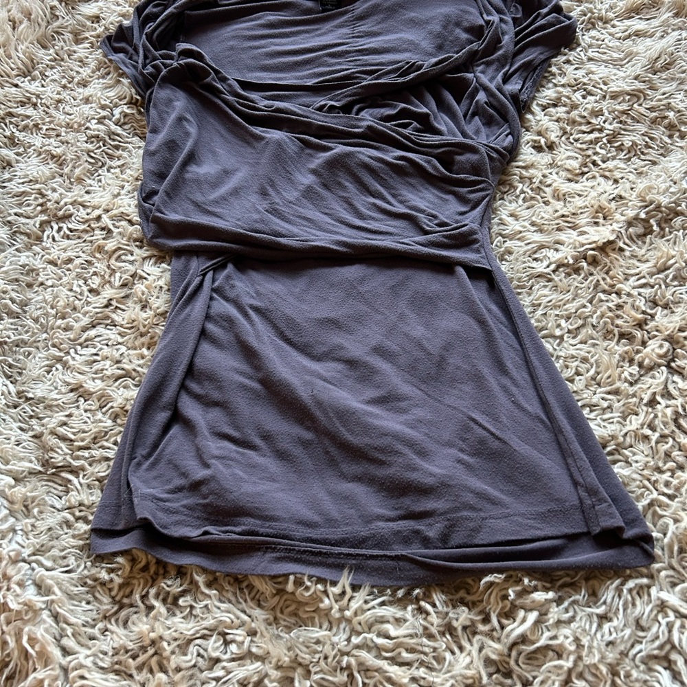 VS Eggplant Capped Sleeve Mock Wrap Top